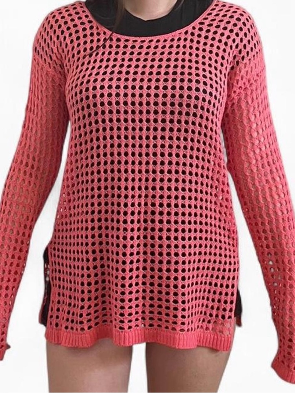 VENUS Open-Knit Crewneck Swim Coverup - Coral Pink